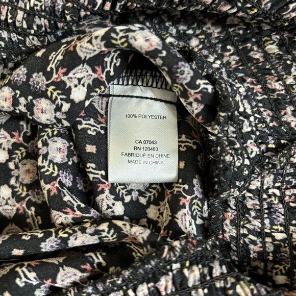 Sleeveless Floral Blouse Top Small Black Smocked Waist V Neck Surplice Wrap - Picture 6 of 7